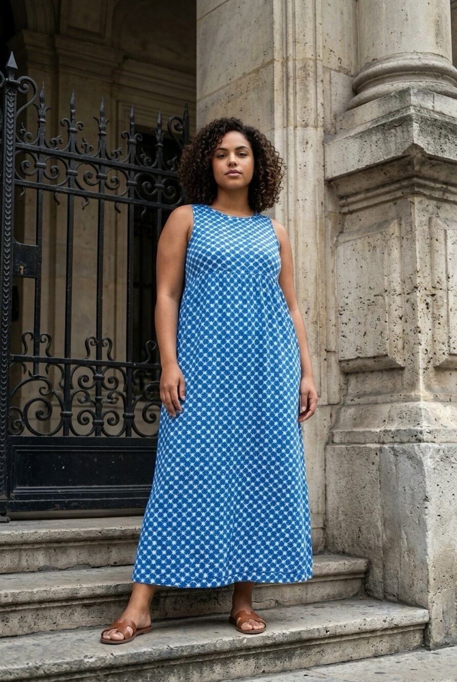 Koolaburra By Ugg Blue & White Tie-Dye Stars Sleeveless Maxi Dress Size Large